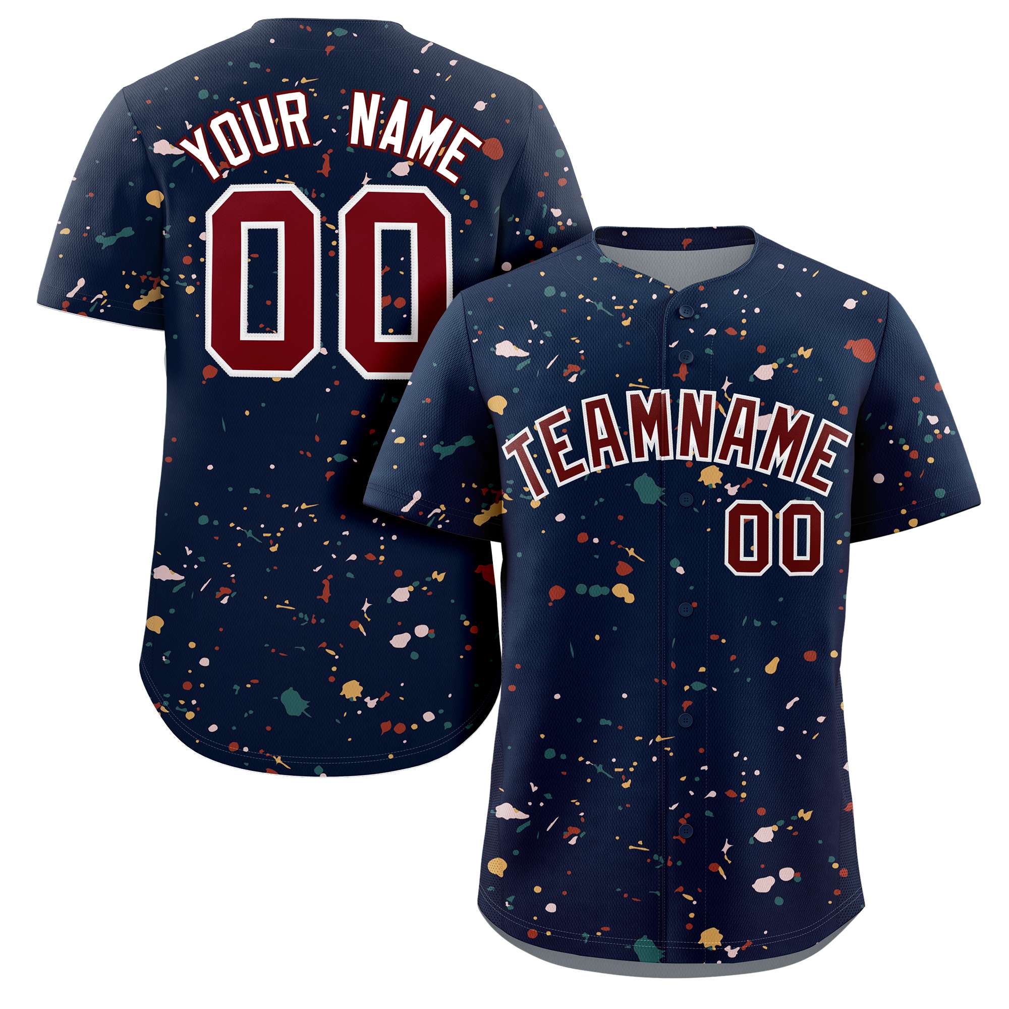 Custom Navy Crimson-White Splash Graffiti Pattern Authentic Baseball Jersey