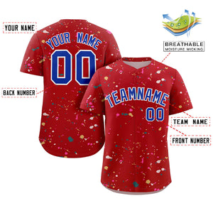 Custom Red Royal-White Splash Graffiti Pattern Authentic Baseball Jersey