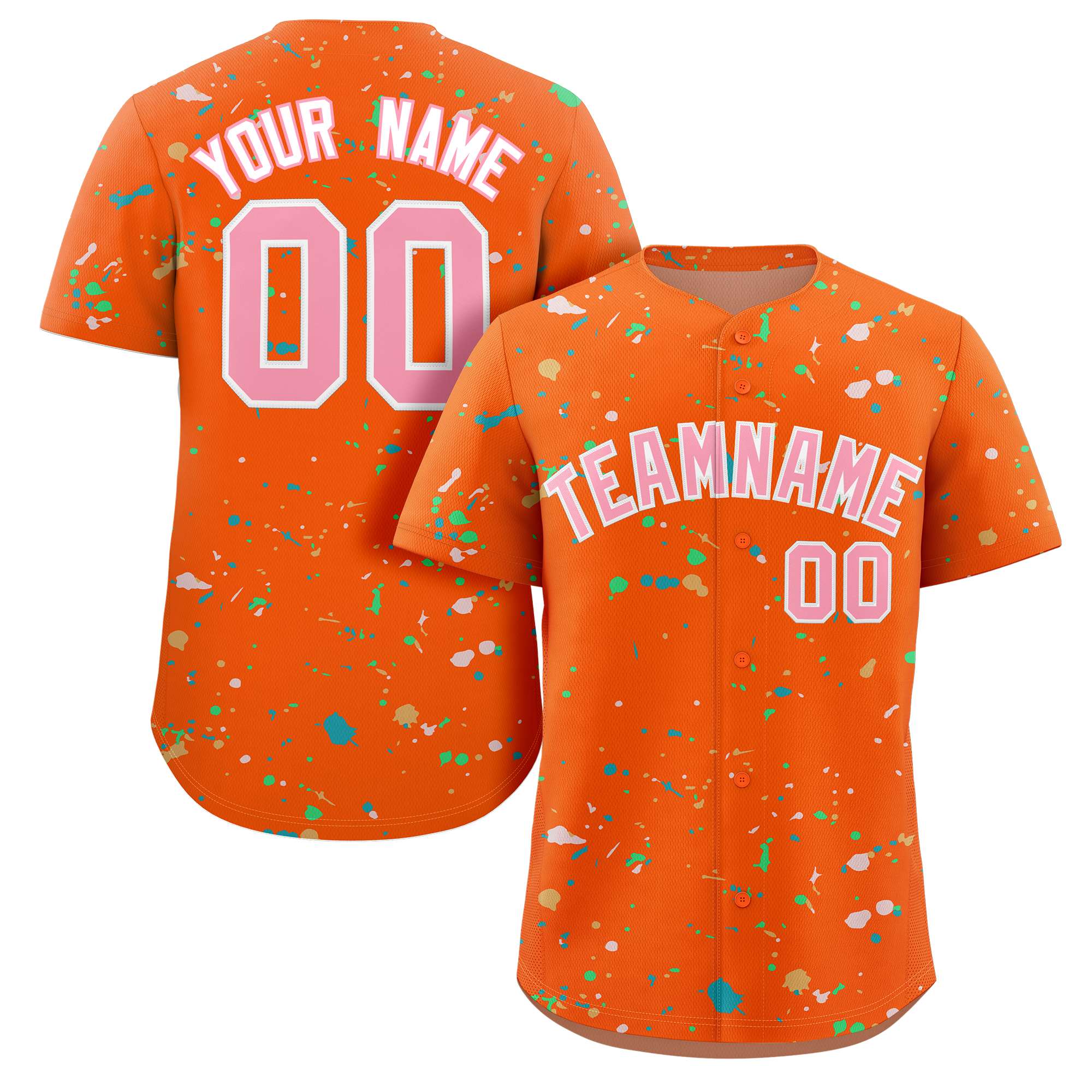 Custom Orange Pink-White Splash Graffiti Pattern Authentic Baseball Jersey