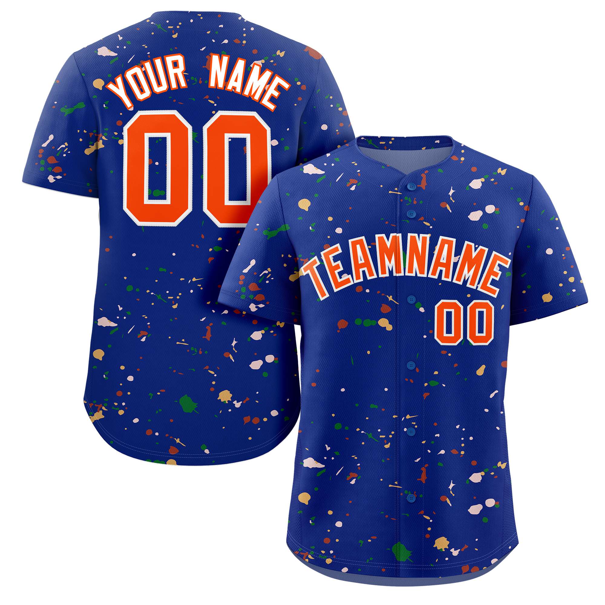 Custom Royal Orange-White Splash Graffiti Pattern Authentic Baseball Jersey