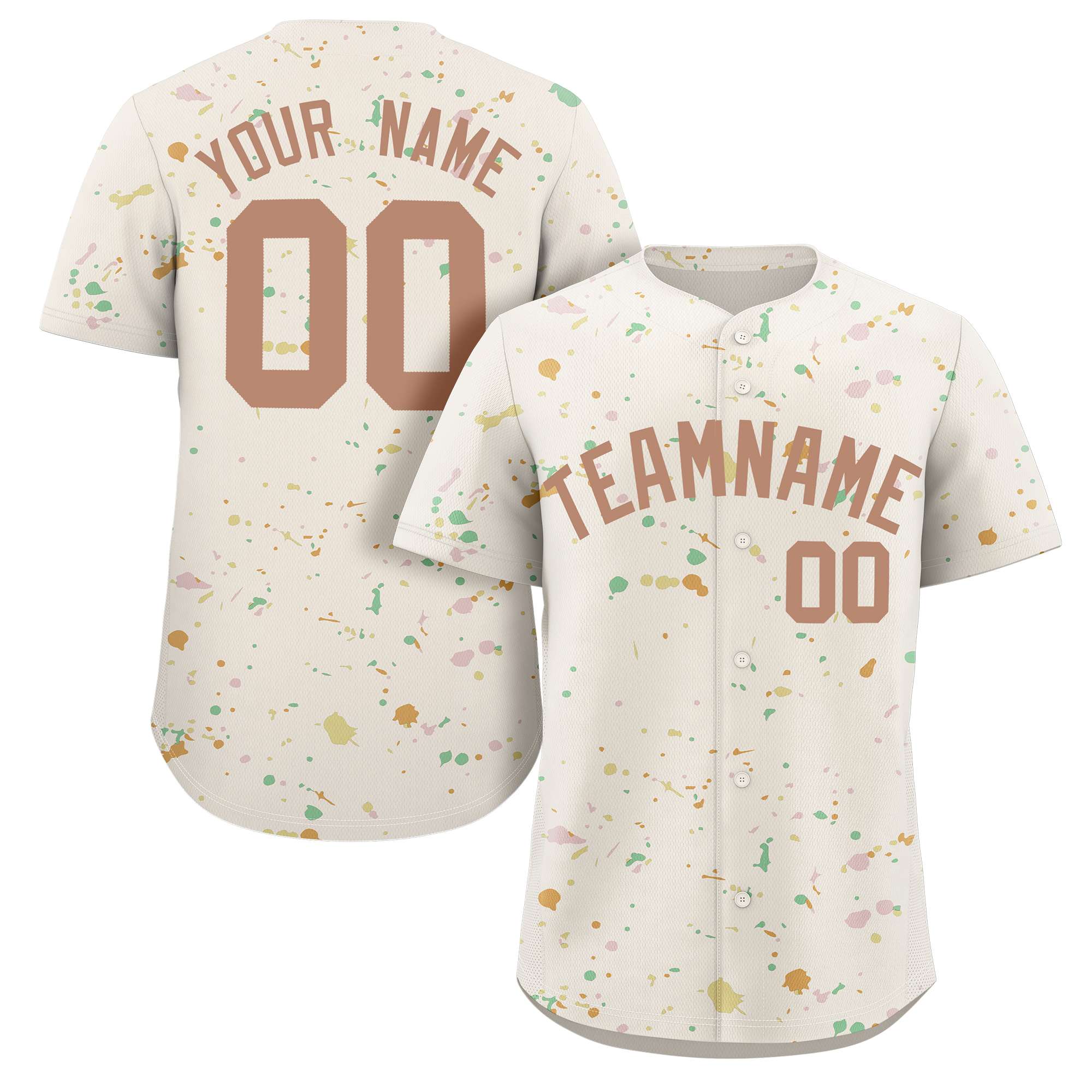 Custom Cream Brown-White Splash Graffiti Pattern Authentic Baseball Jersey