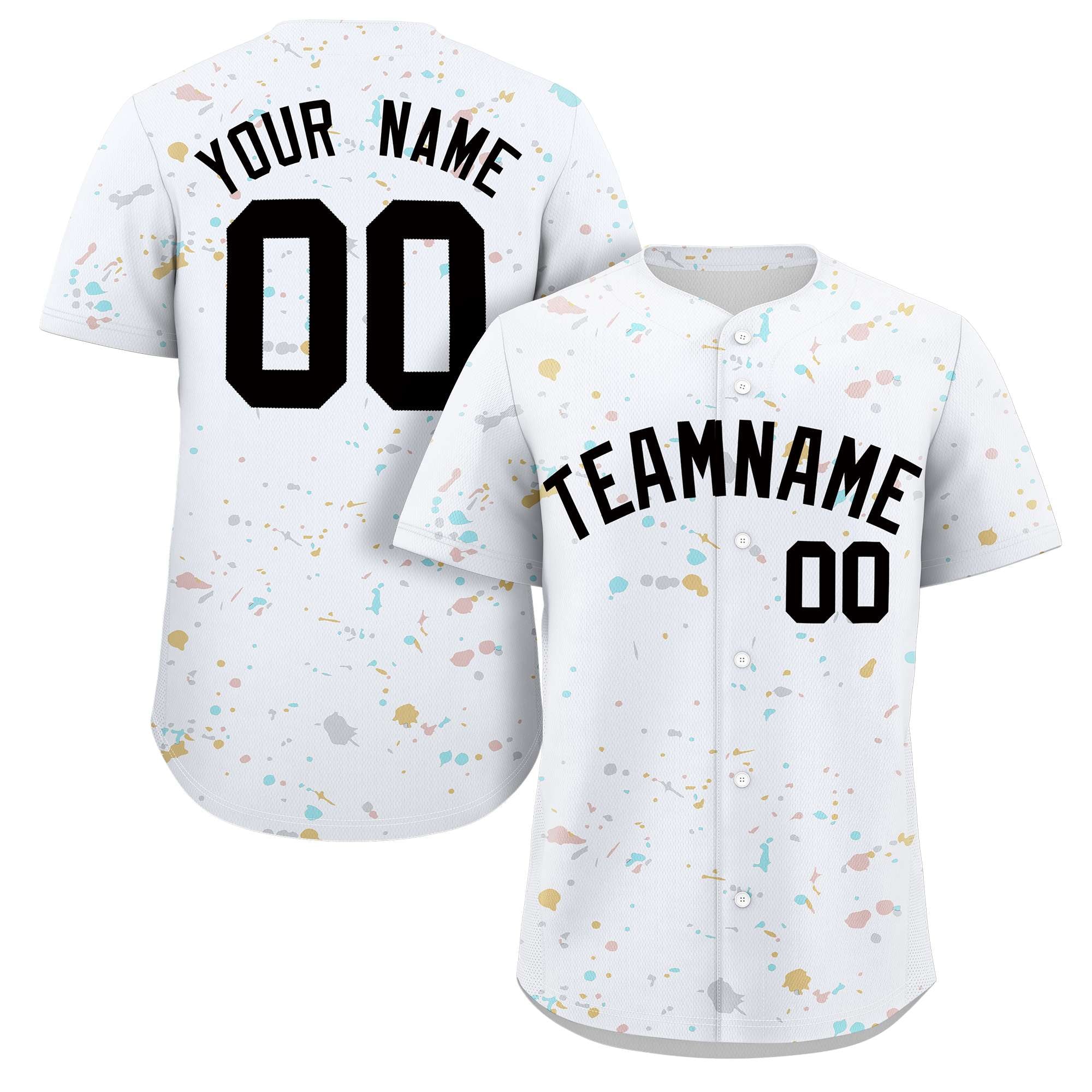 Custom White Black Splash Graffiti Pattern Authentic Baseball Jersey