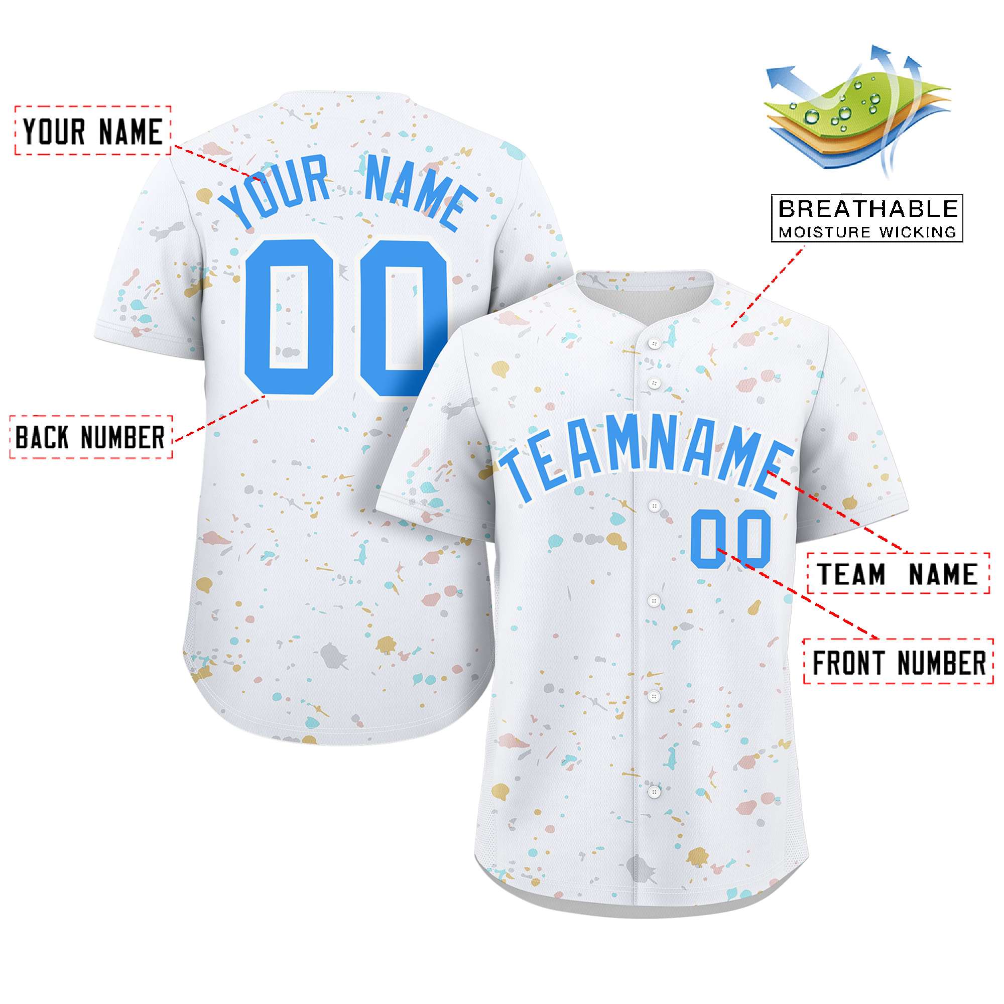 Custom White Powder Blue Splash Graffiti Pattern Authentic Baseball Jersey