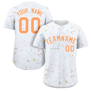 Custom White Orange Splash Graffiti Pattern Authentic Baseball Jersey