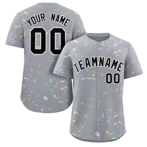 Custom Gray Black-White Splash Graffiti Pattern Authentic Baseball Jersey