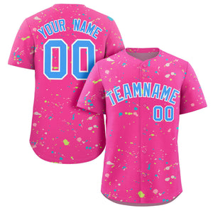 Custom Pink Powder Blue-White Splash Graffiti Pattern Authentic Baseball Jersey