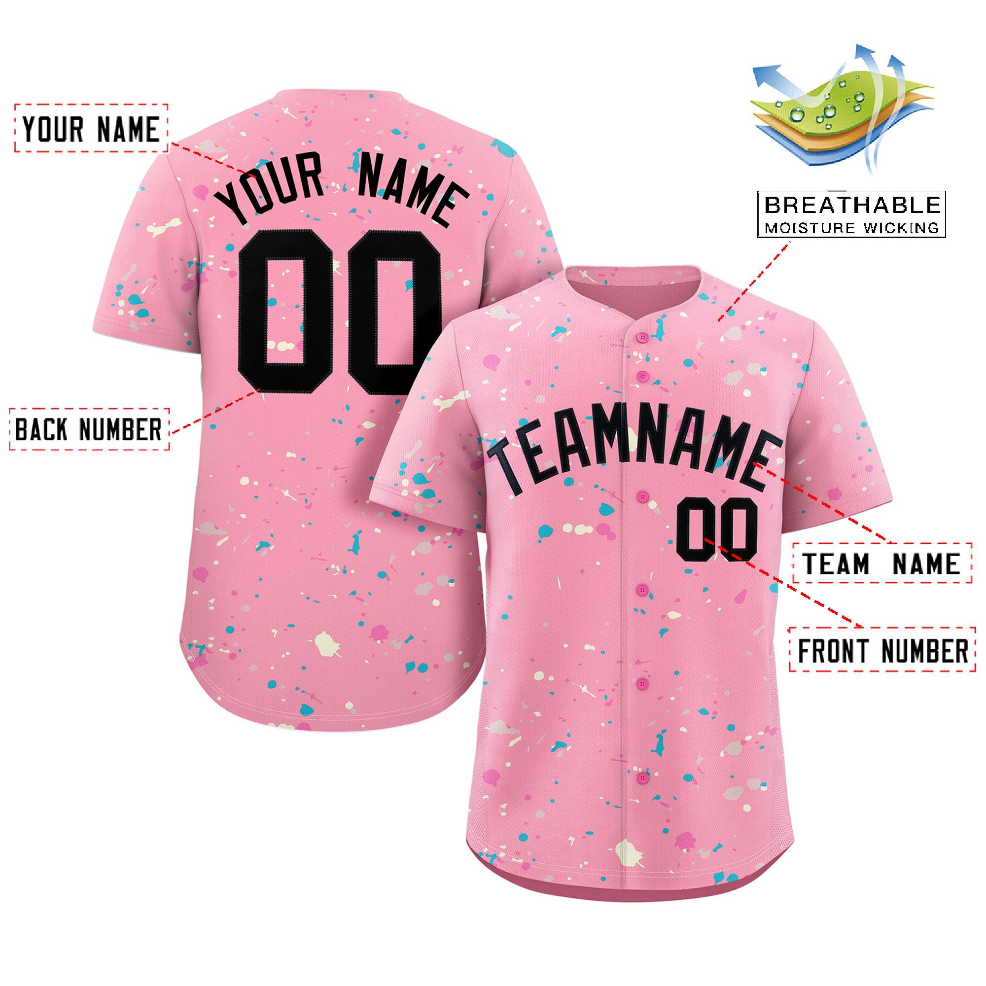 Custom Pink Black Splash Graffiti Pattern Authentic Baseball Jersey