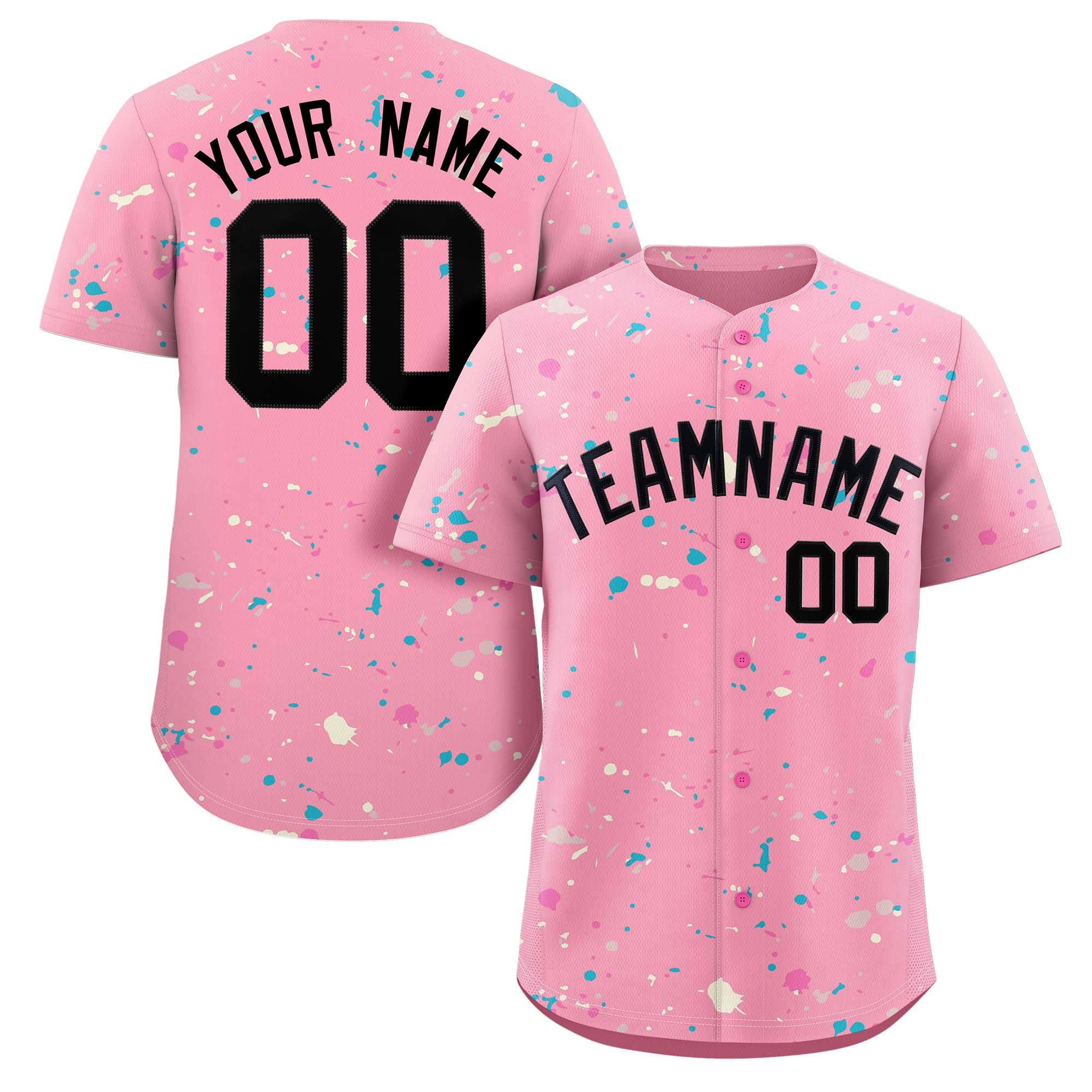 Custom Pink Black Splash Graffiti Pattern Authentic Baseball Jersey