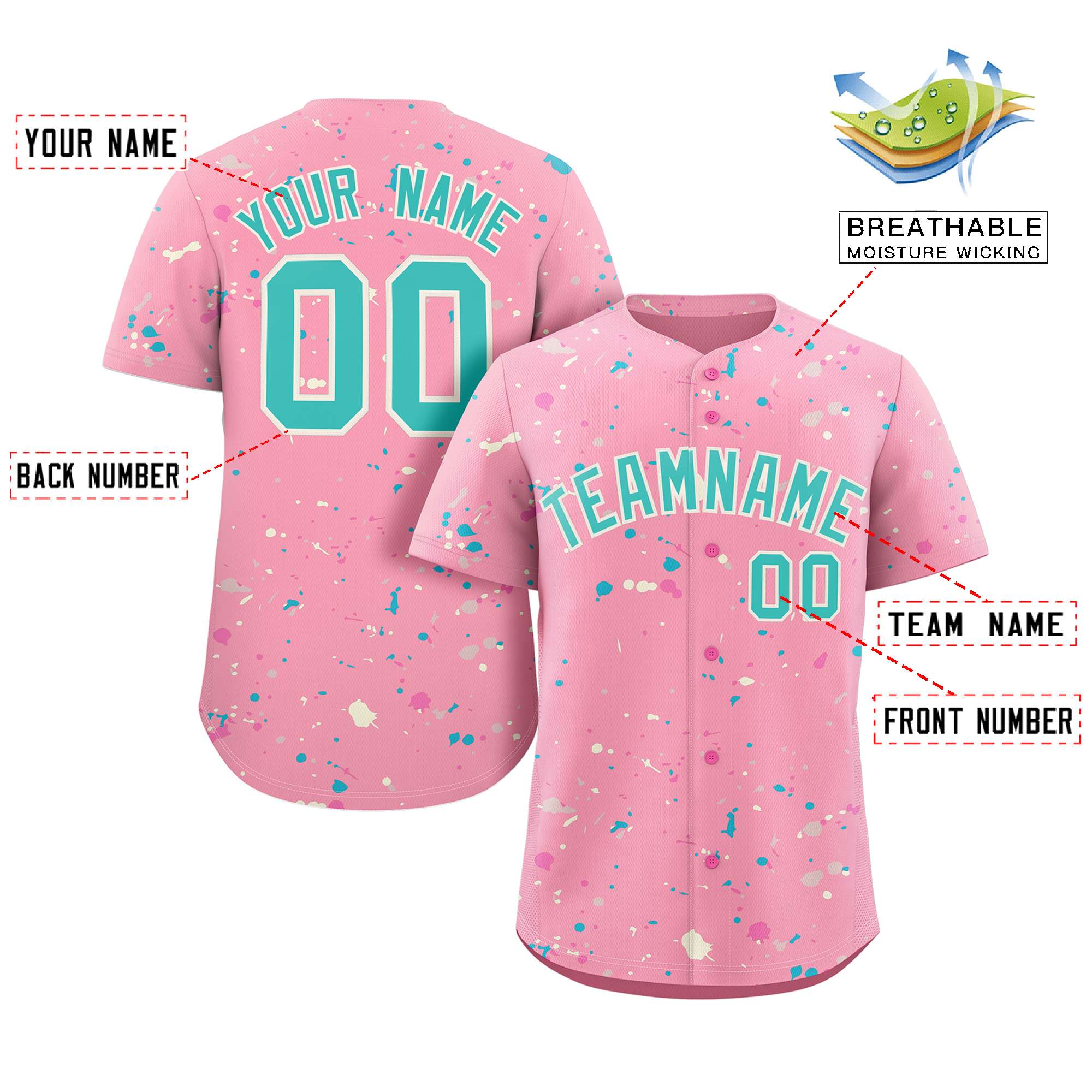 Custom Pink Aqua-Cream Splash Graffiti Pattern Authentic Baseball Jersey