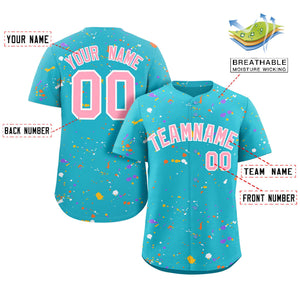 Custom Light Blue Pink-White Splash Graffiti Pattern Authentic Baseball Jersey