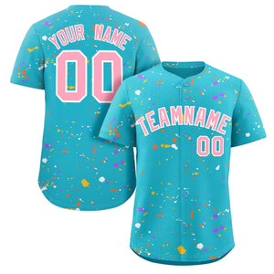 Custom Light Blue Pink-White Splash Graffiti Pattern Authentic Baseball Jersey