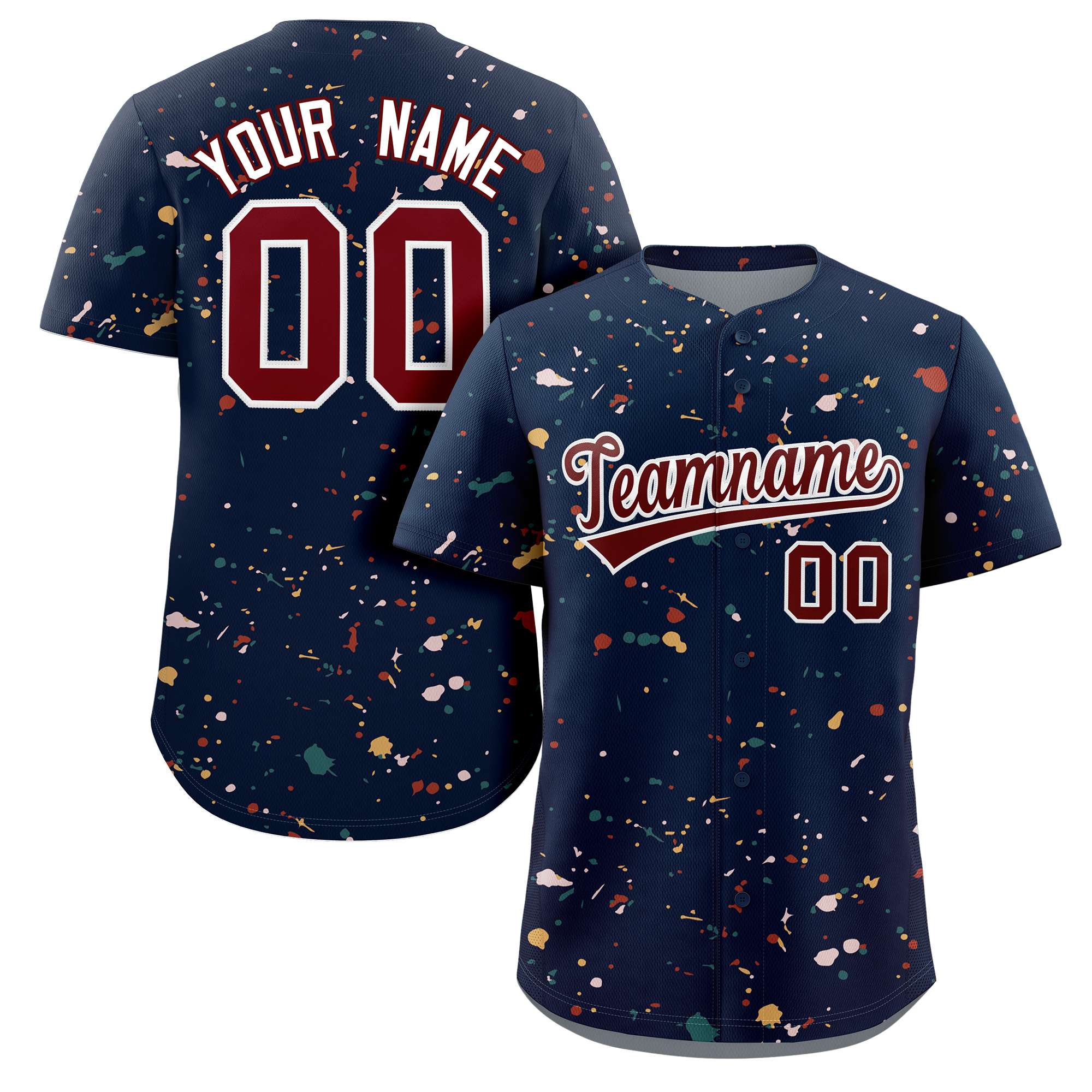 Custom Navy Crimson-White Splash Graffiti Pattern Authentic Baseball Jersey