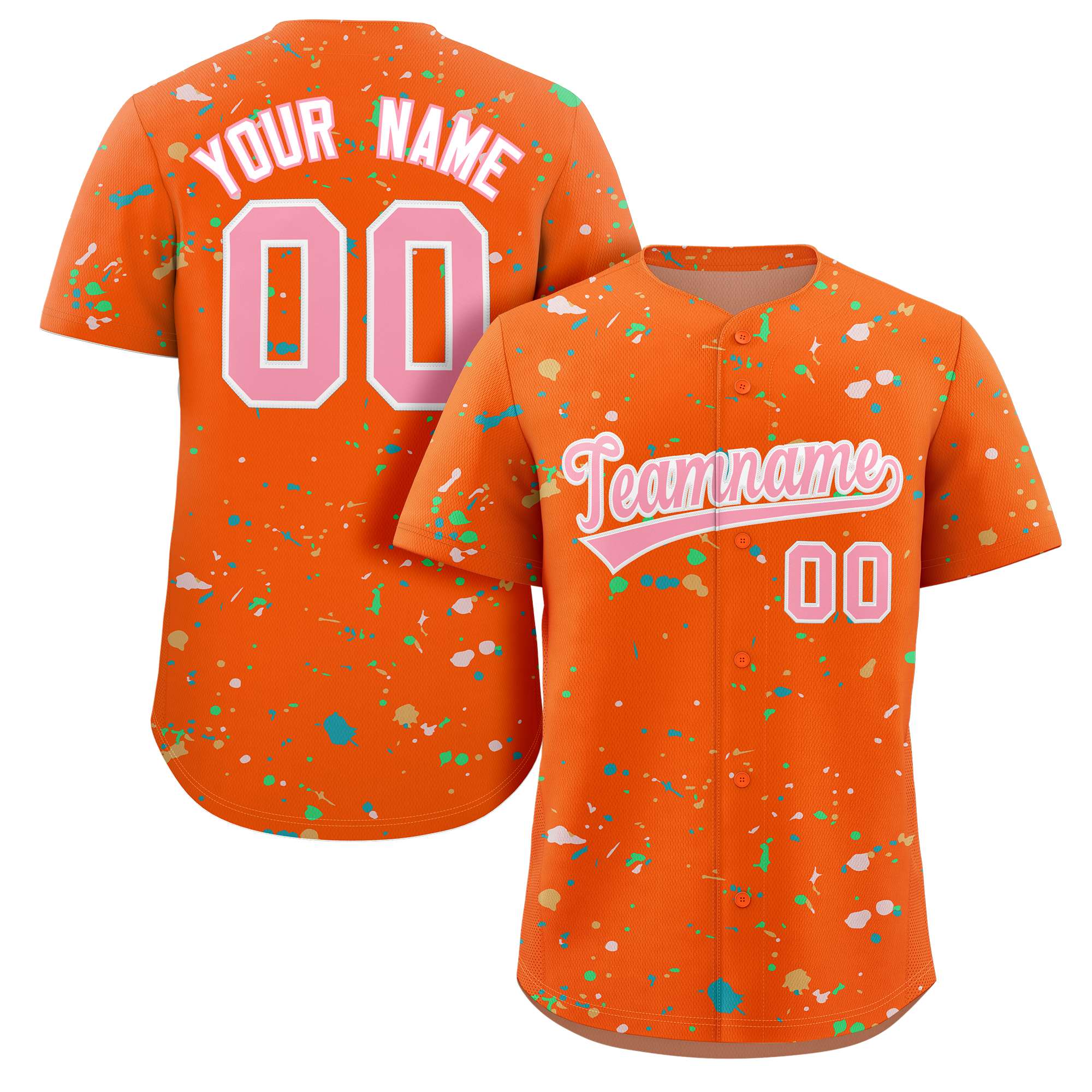 Custom Orange Pink-White Splash Graffiti Pattern Authentic Baseball Jersey