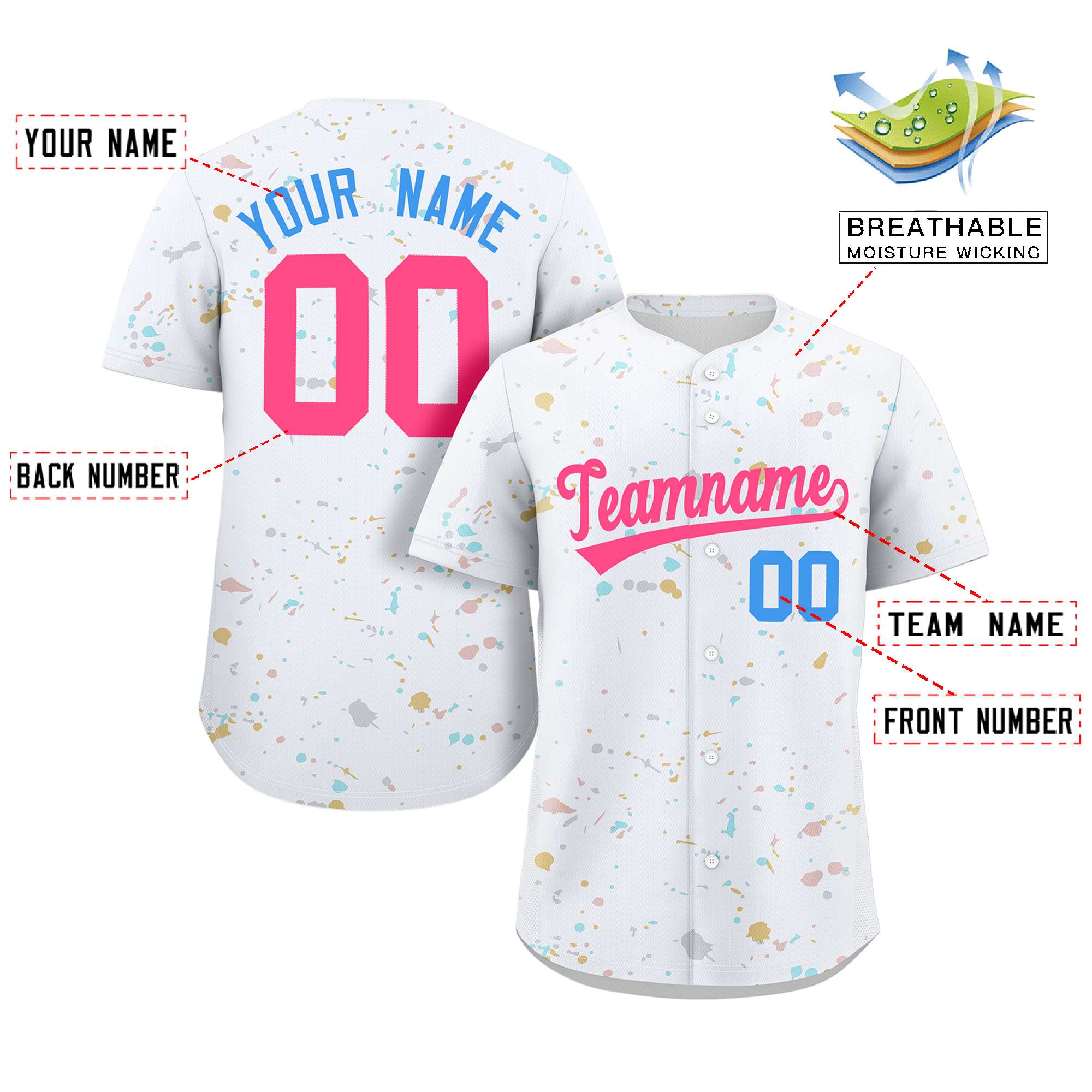 Custom White Pink Splash Graffiti Pattern Authentic Baseball Jersey