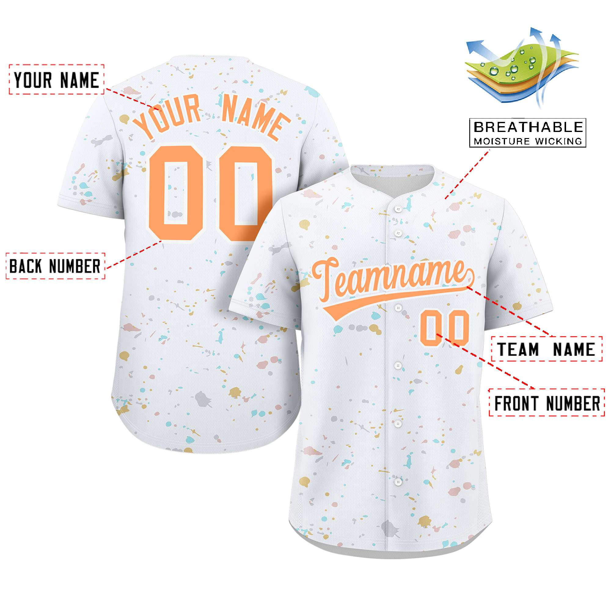 Custom White Orange Splash Graffiti Pattern Authentic Baseball Jersey