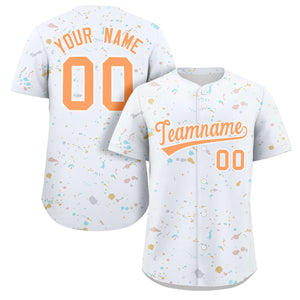 Custom White Orange Splash Graffiti Pattern Authentic Baseball Jersey