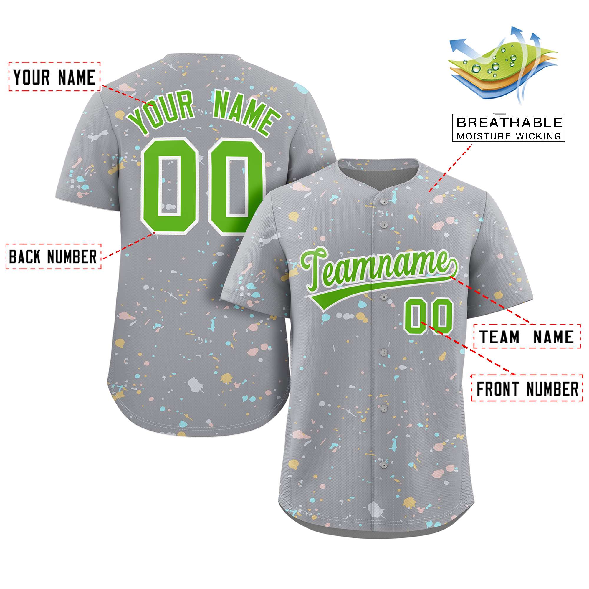 Custom Gray Neon Green-White Splash Graffiti Pattern Authentic Baseball Jersey