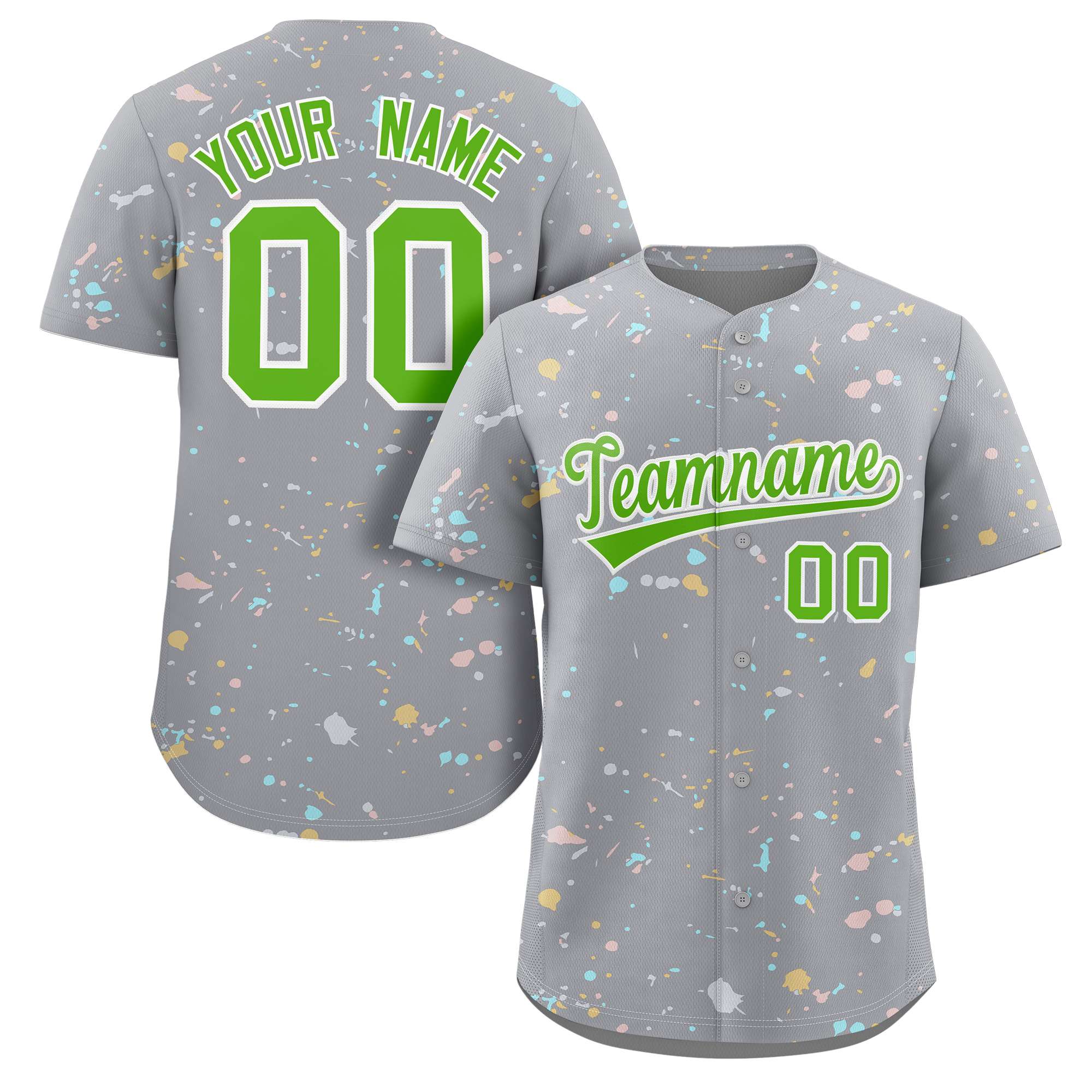 Custom Gray Neon Green-White Splash Graffiti Pattern Authentic Baseball Jersey