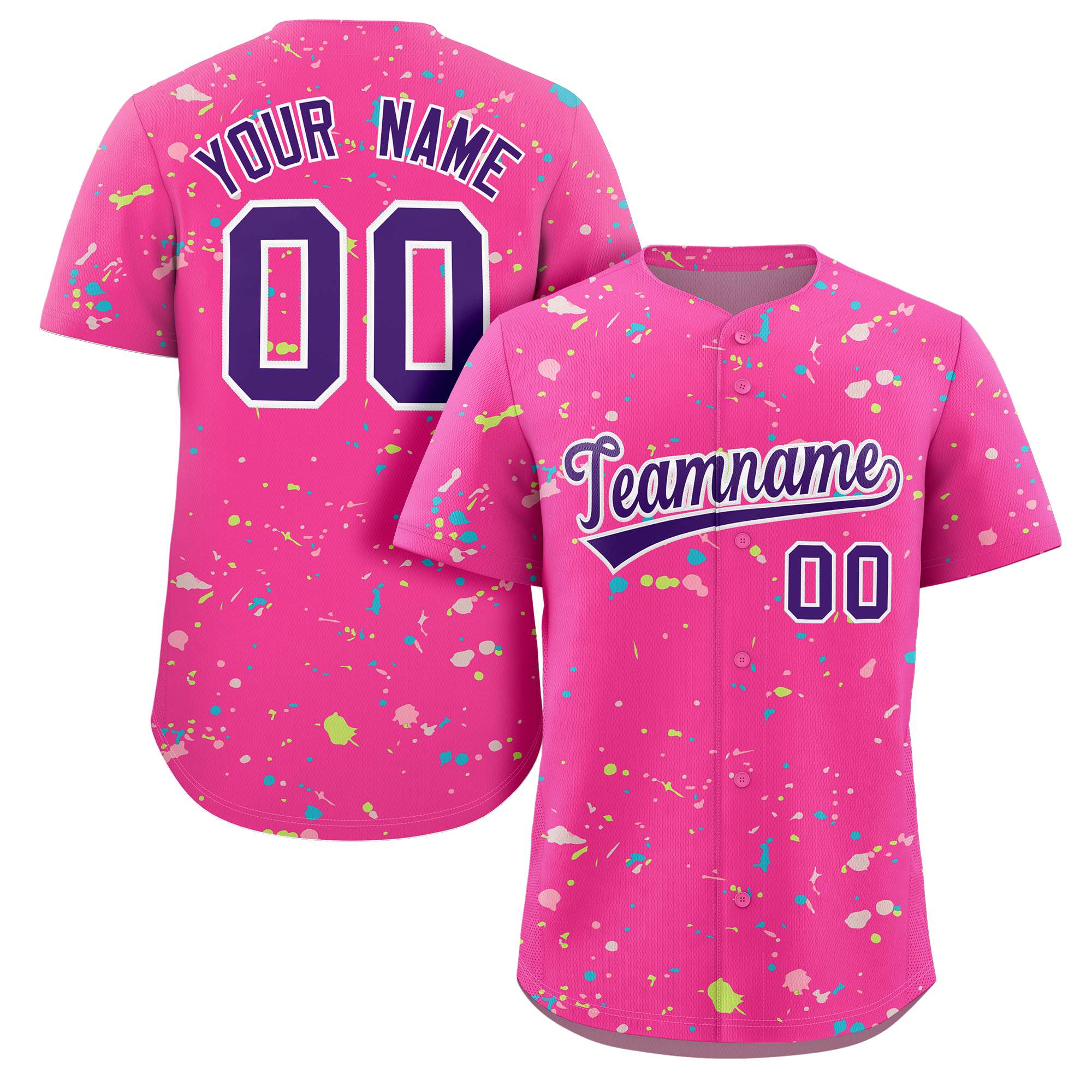 Custom Pink Purple-White Splash Graffiti Pattern Authentic Baseball Jersey