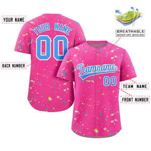 Custom Pink Powder Blue-White Splash Graffiti Pattern Authentic Baseball Jersey