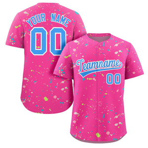 Custom Pink Powder Blue-White Splash Graffiti Pattern Authentic Baseball Jersey