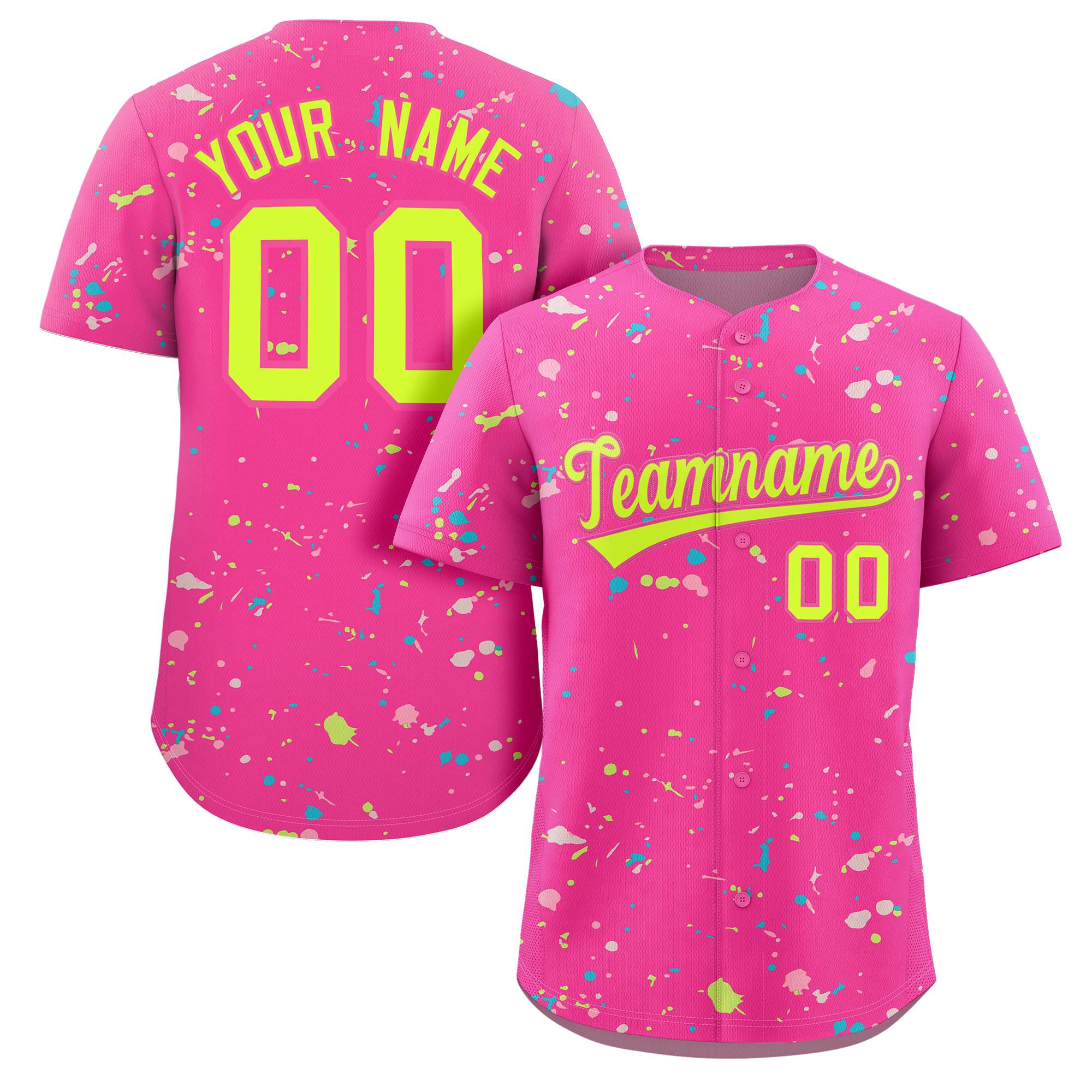 Custom Pink Neon Green Splash Graffiti Pattern Authentic Baseball Jersey