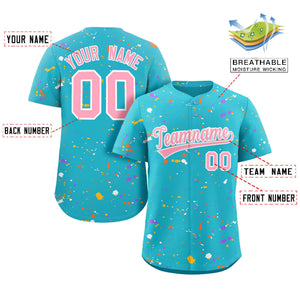 Custom Light Blue Pink-White Splash Graffiti Pattern Authentic Baseball Jersey