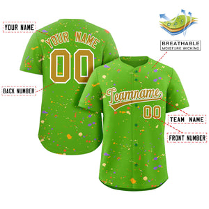 Custom Green Old Gold-White Splash Graffiti Pattern Authentic Baseball Jersey