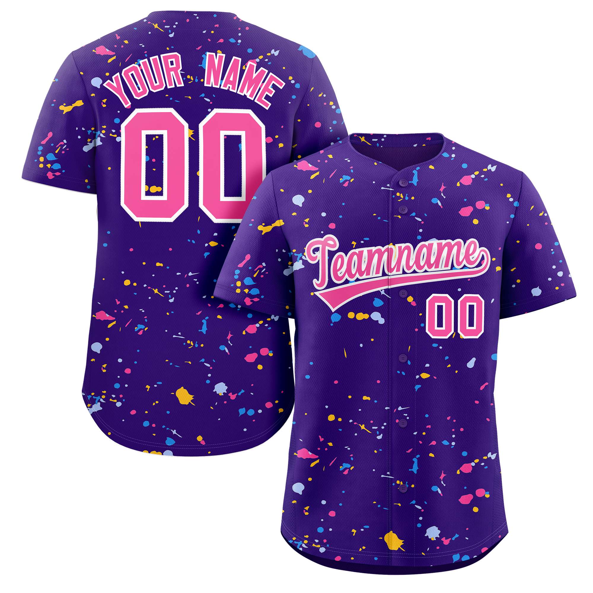 Custom Purple Pink-White Splash Graffiti Pattern Authentic Baseball Jersey