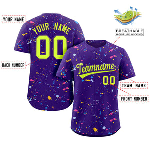 Custom Purple Neon Green-Purple Splash Graffiti Pattern Authentic Baseball Jersey