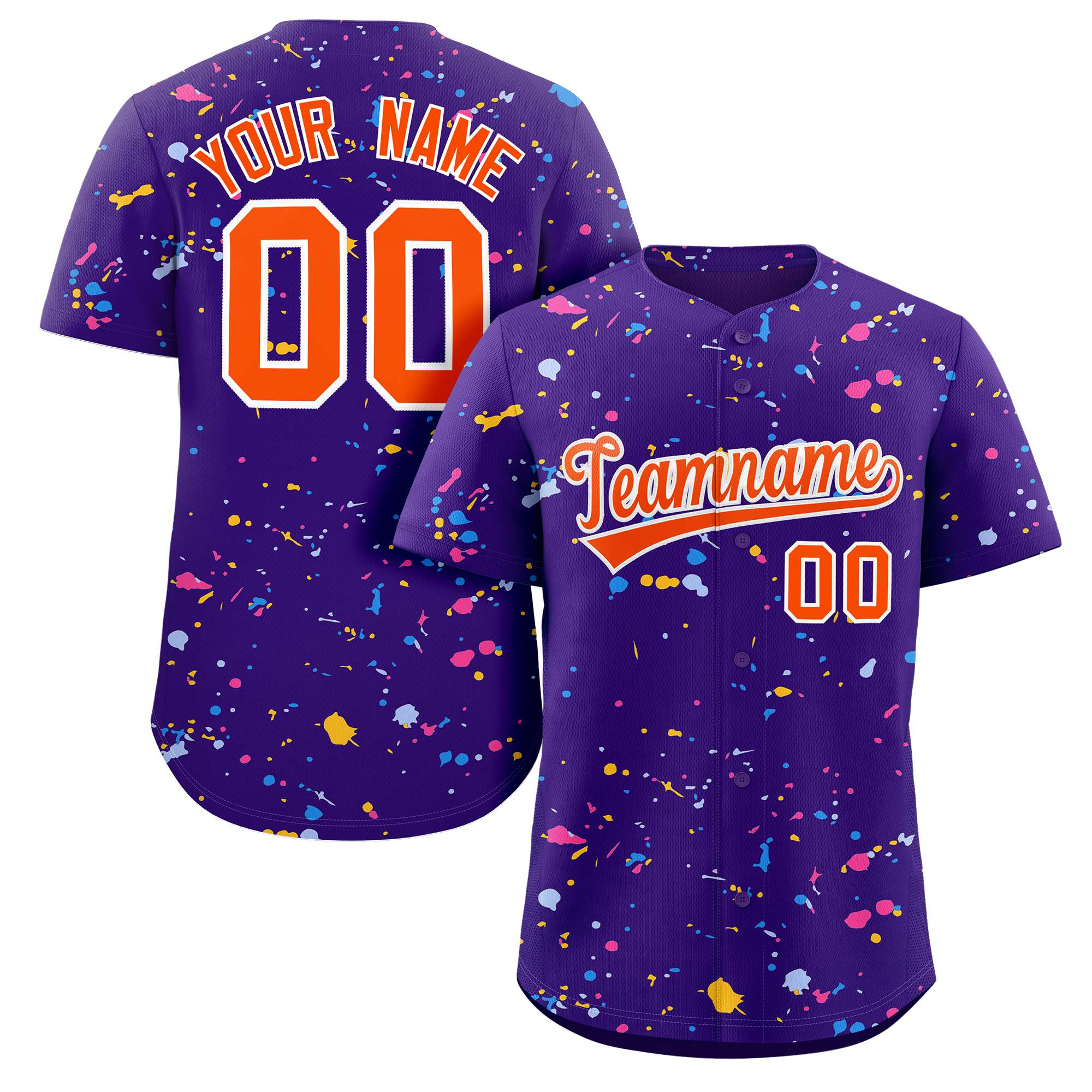 Custom Purple Orange-White Splash Graffiti Pattern Authentic Baseball Jersey