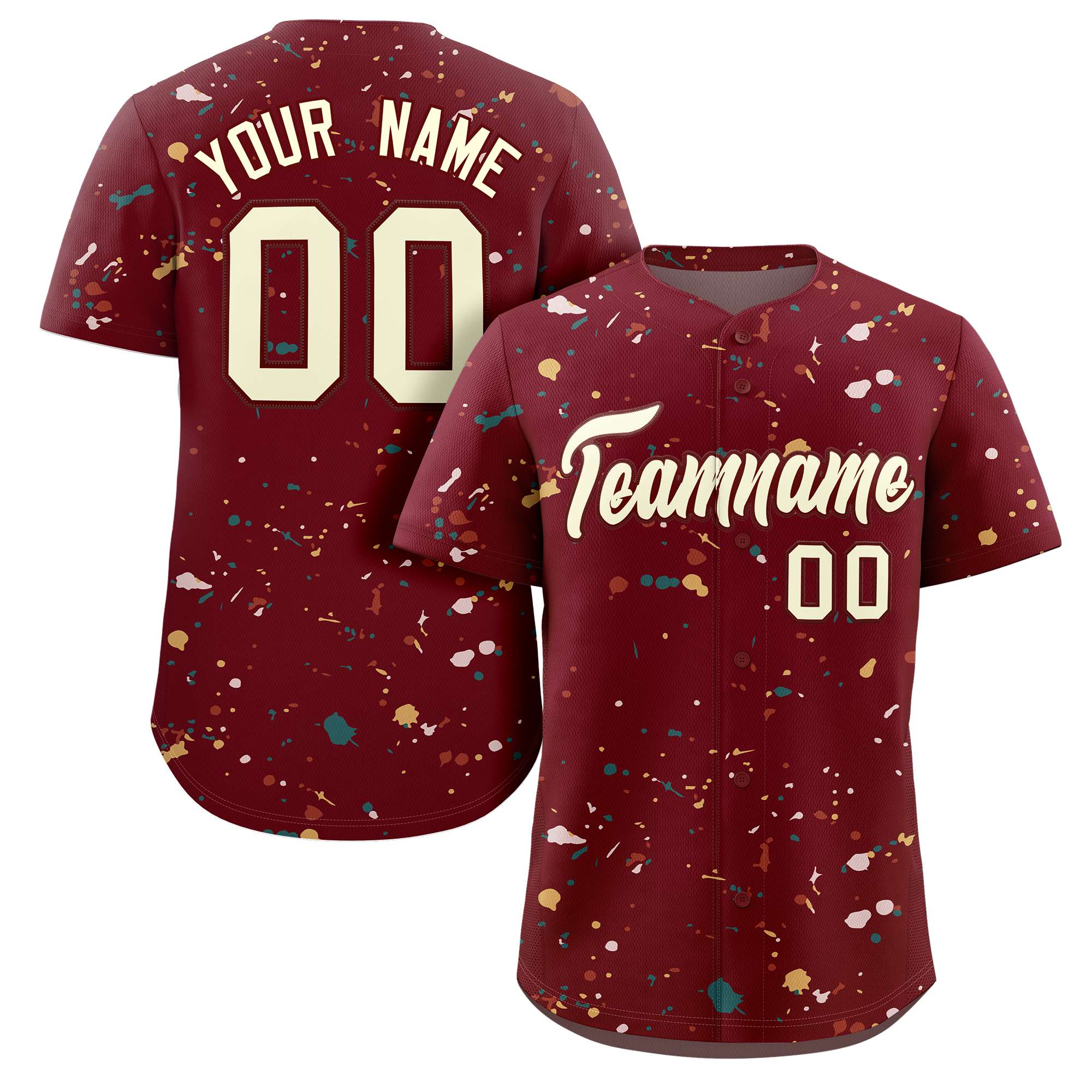 Custom Crimson Cream Splash Graffiti Pattern Authentic Baseball Jersey