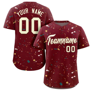 Custom Crimson Cream Splash Graffiti Pattern Authentic Baseball Jersey