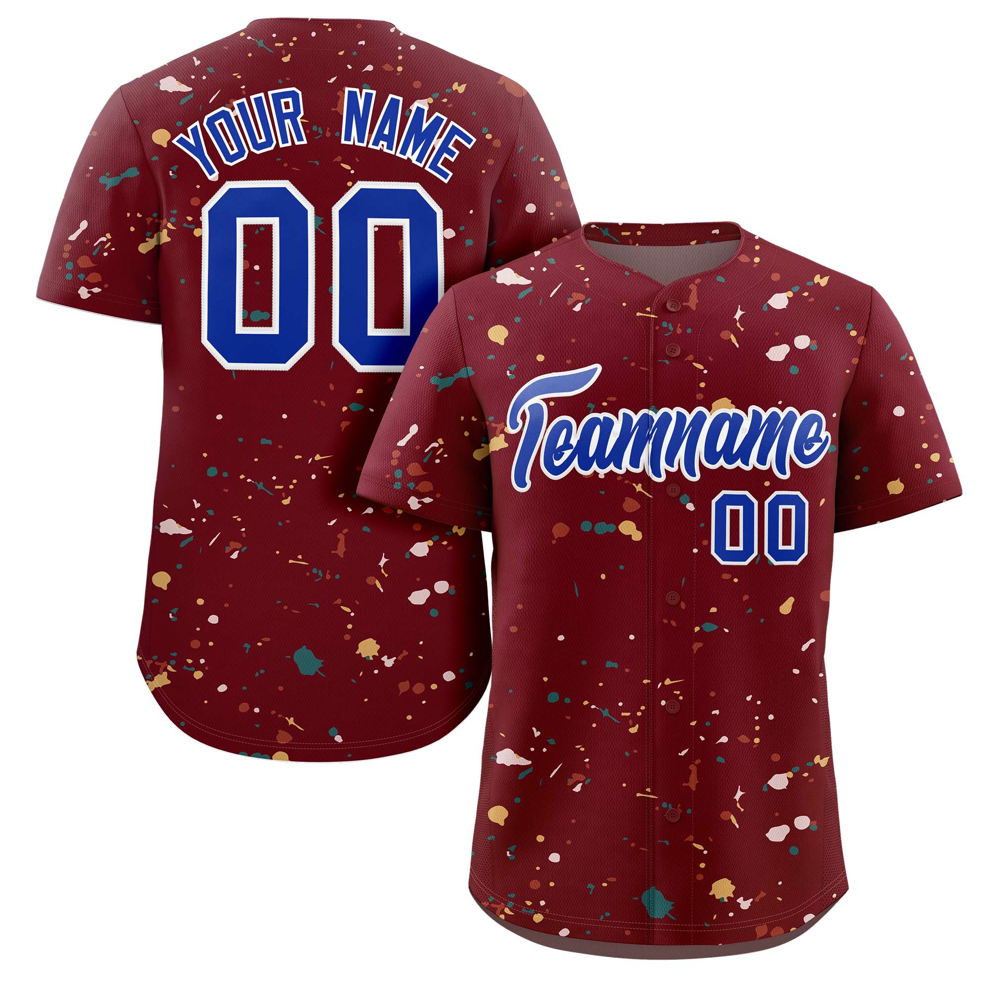 Custom Crimson Royal-White Splash Graffiti Pattern Authentic Baseball Jersey