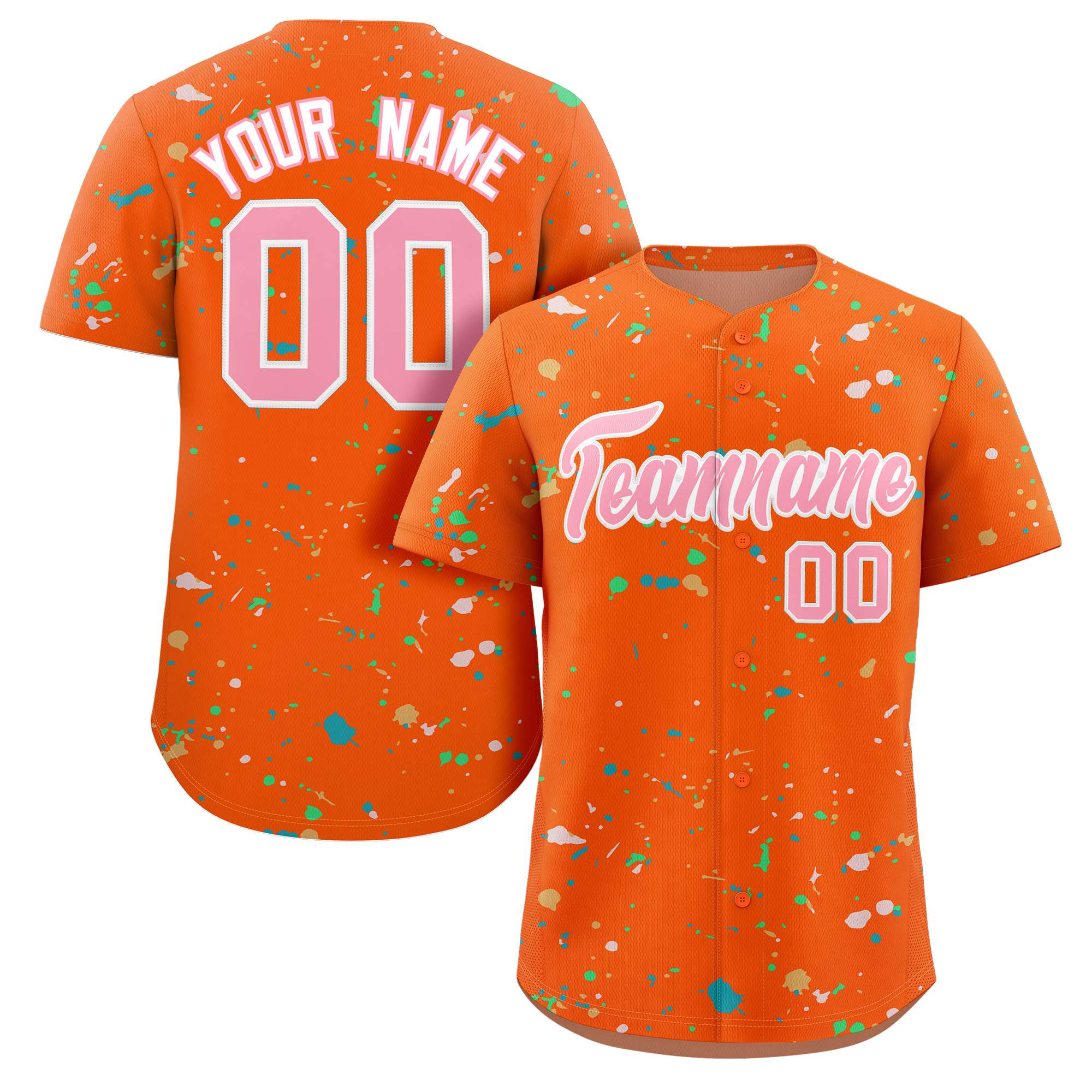 Custom Orange Pink-White Splash Graffiti Pattern Authentic Baseball Jersey