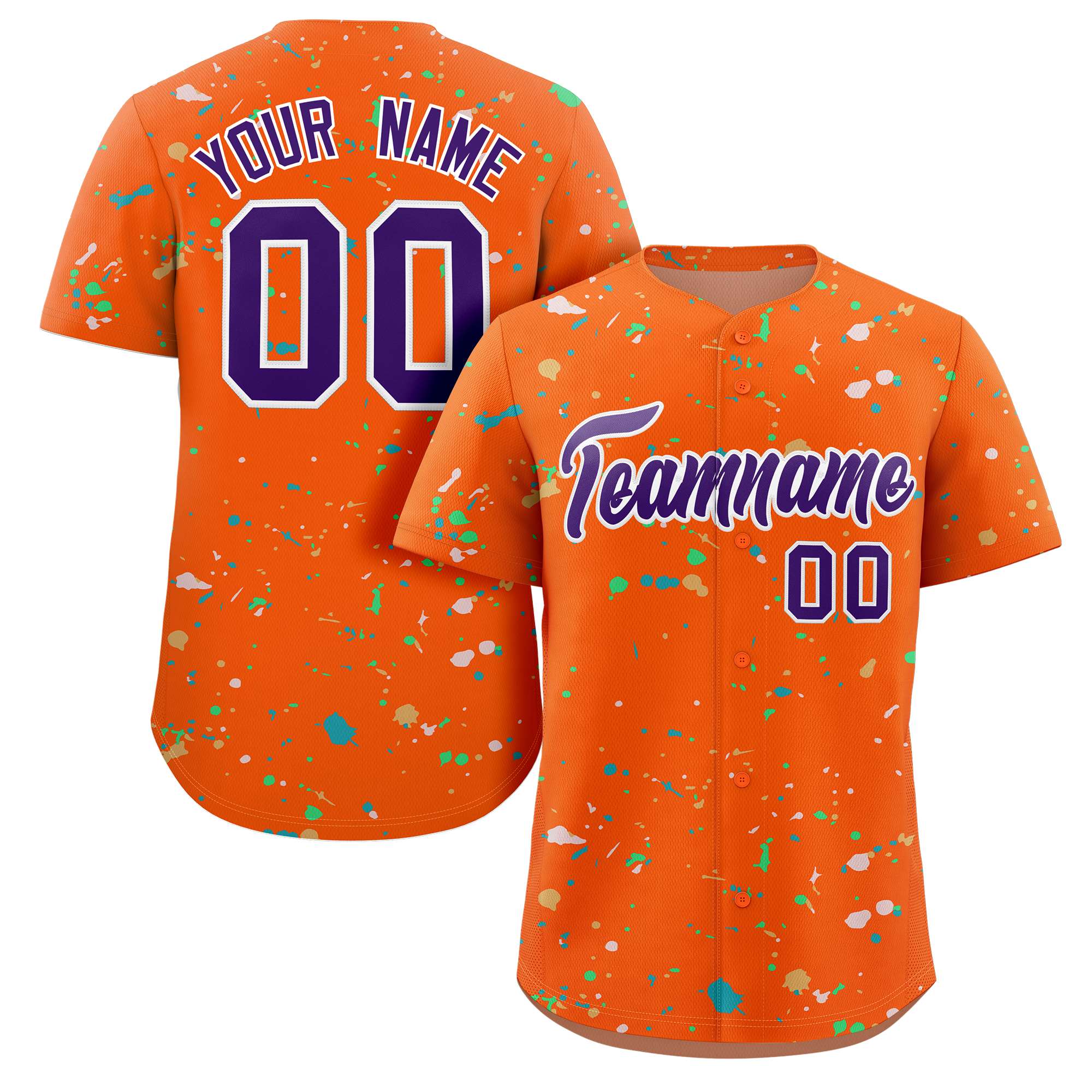 Custom Orange Purple-White Splash Graffiti Pattern Authentic Baseball Jersey