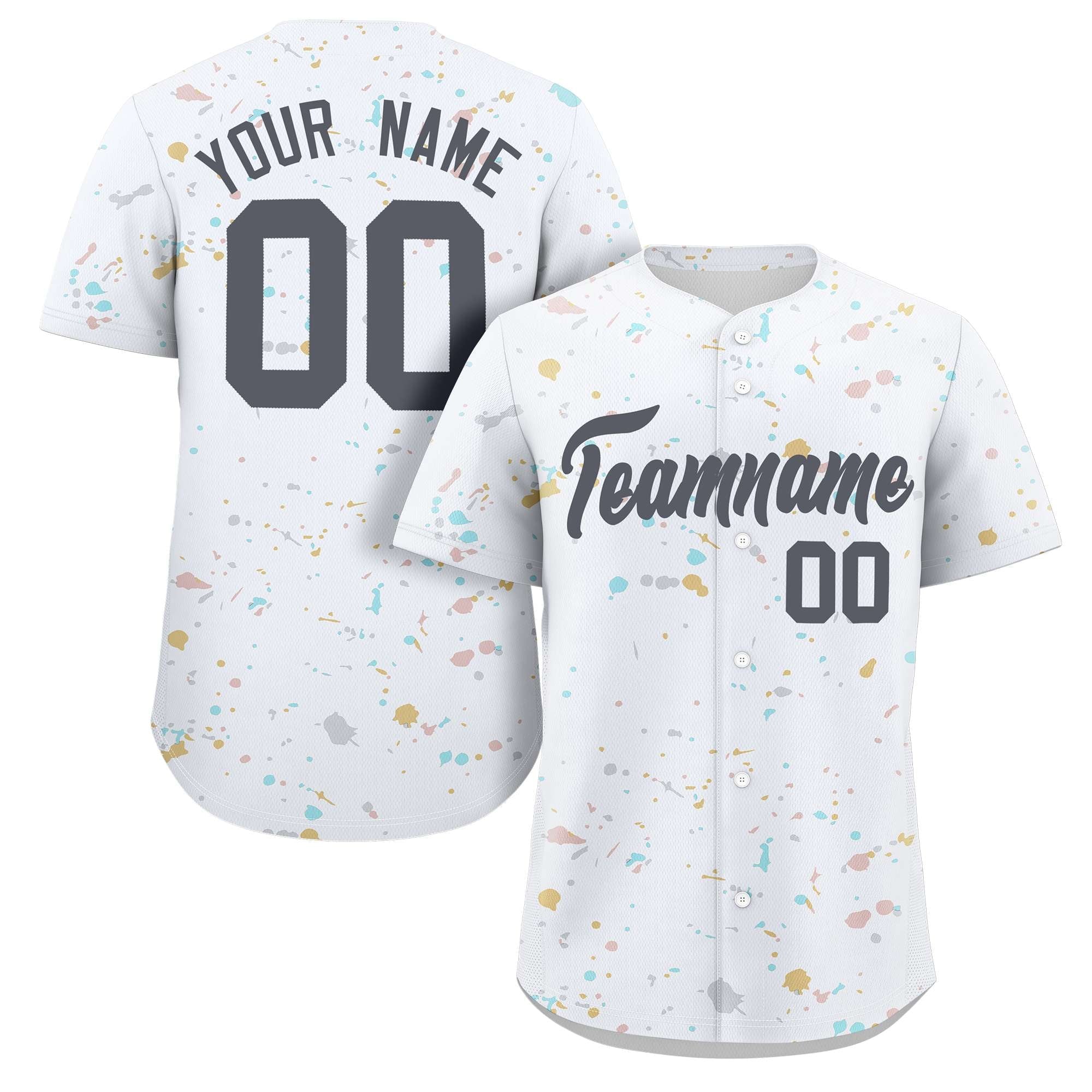 Custom White Dark Gray Splash Graffiti Pattern Authentic Baseball Jersey