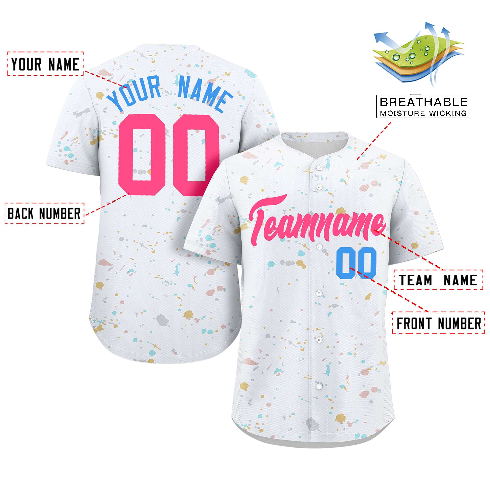 Custom White Pink Splash Graffiti Pattern Authentic Baseball Jersey