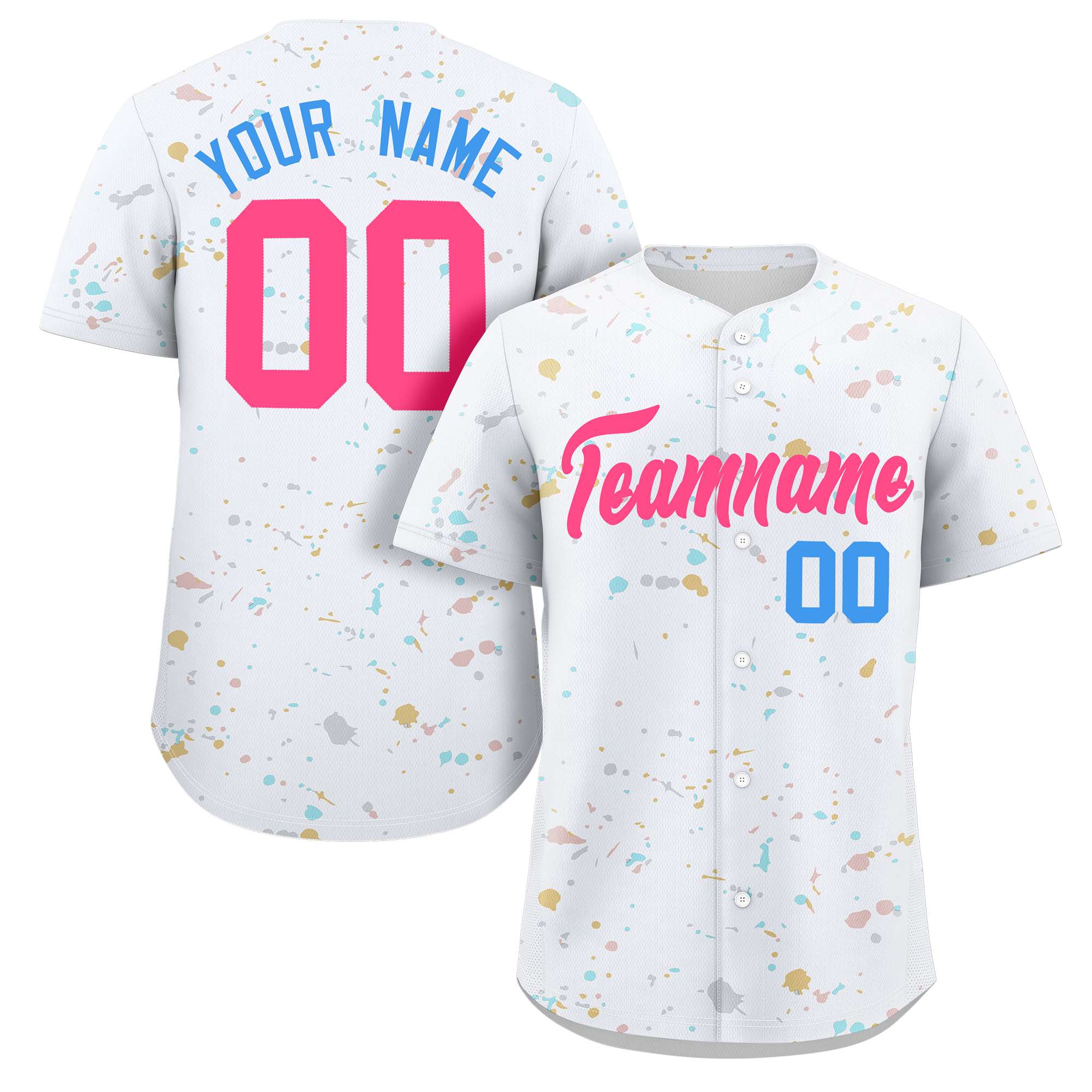 Custom White Pink Splash Graffiti Pattern Authentic Baseball Jersey