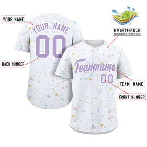 Custom White Purple Splash Graffiti Pattern Authentic Baseball Jersey