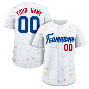 Custom White Royal Splash Graffiti Pattern Authentic Baseball Jersey