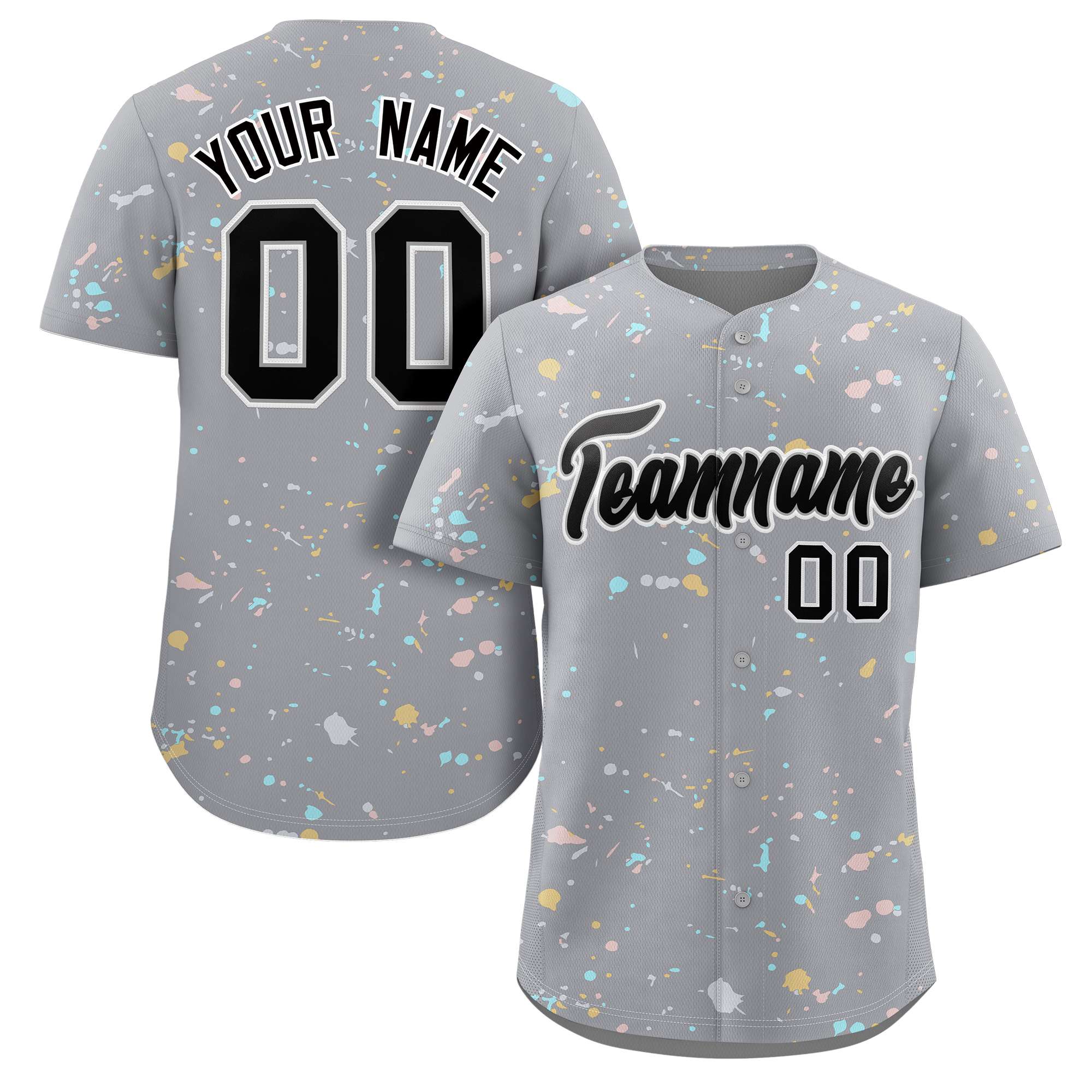 Custom Gray Black-White Splash Graffiti Pattern Authentic Baseball Jersey