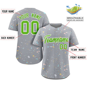 Custom Gray Neon Green-White Splash Graffiti Pattern Authentic Baseball Jersey