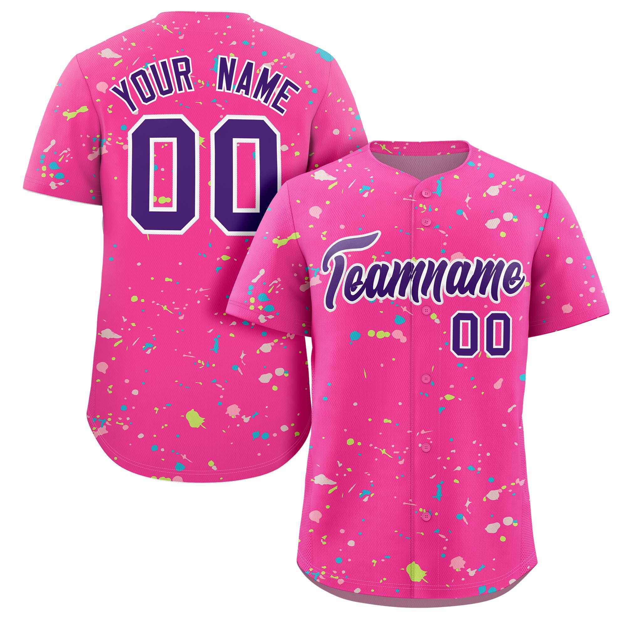 Custom Pink Purple-White Splash Graffiti Pattern Authentic Baseball Jersey