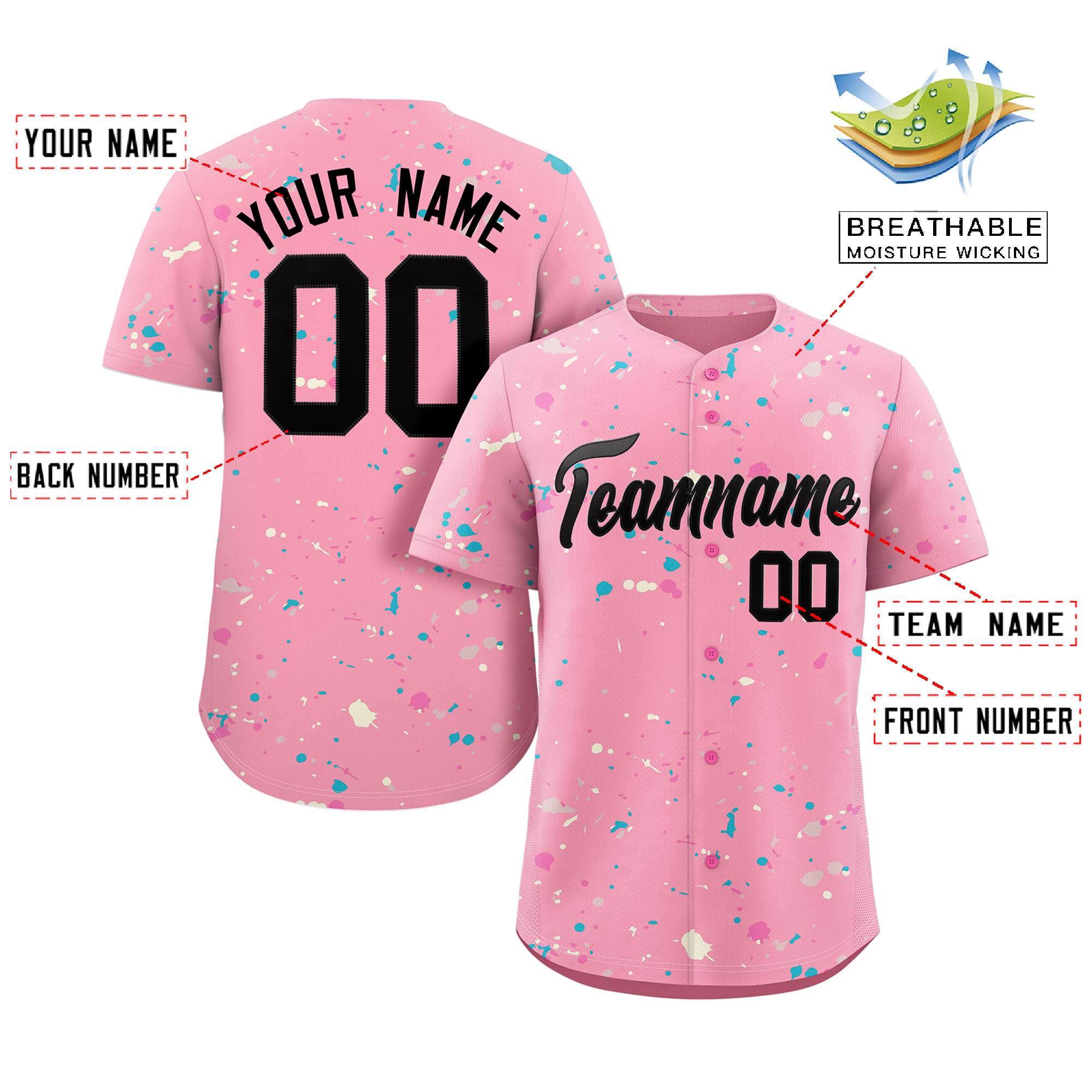 Custom Pink Black Splash Graffiti Pattern Authentic Baseball Jersey