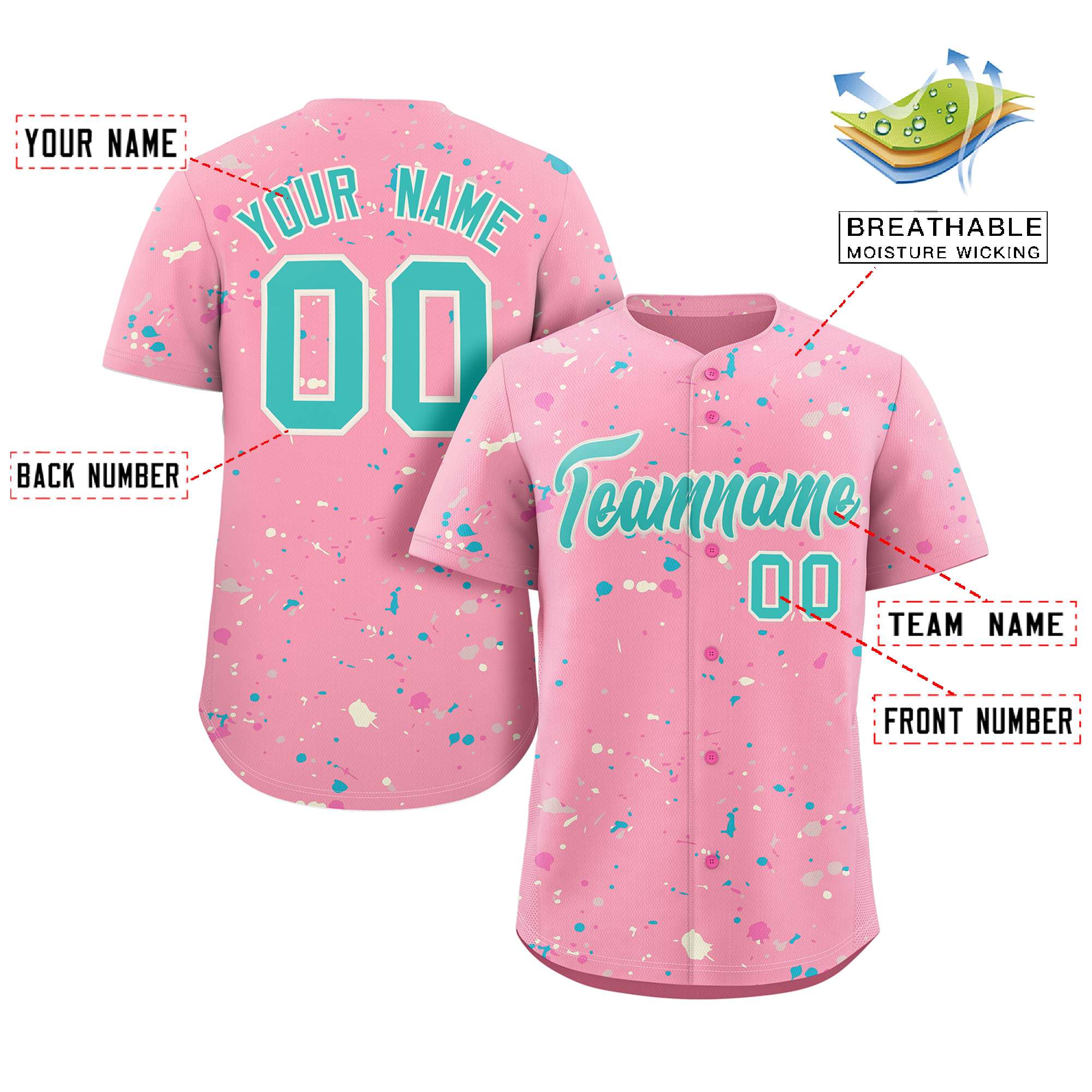 Custom Pink Aqua-Cream Splash Graffiti Pattern Authentic Baseball Jersey