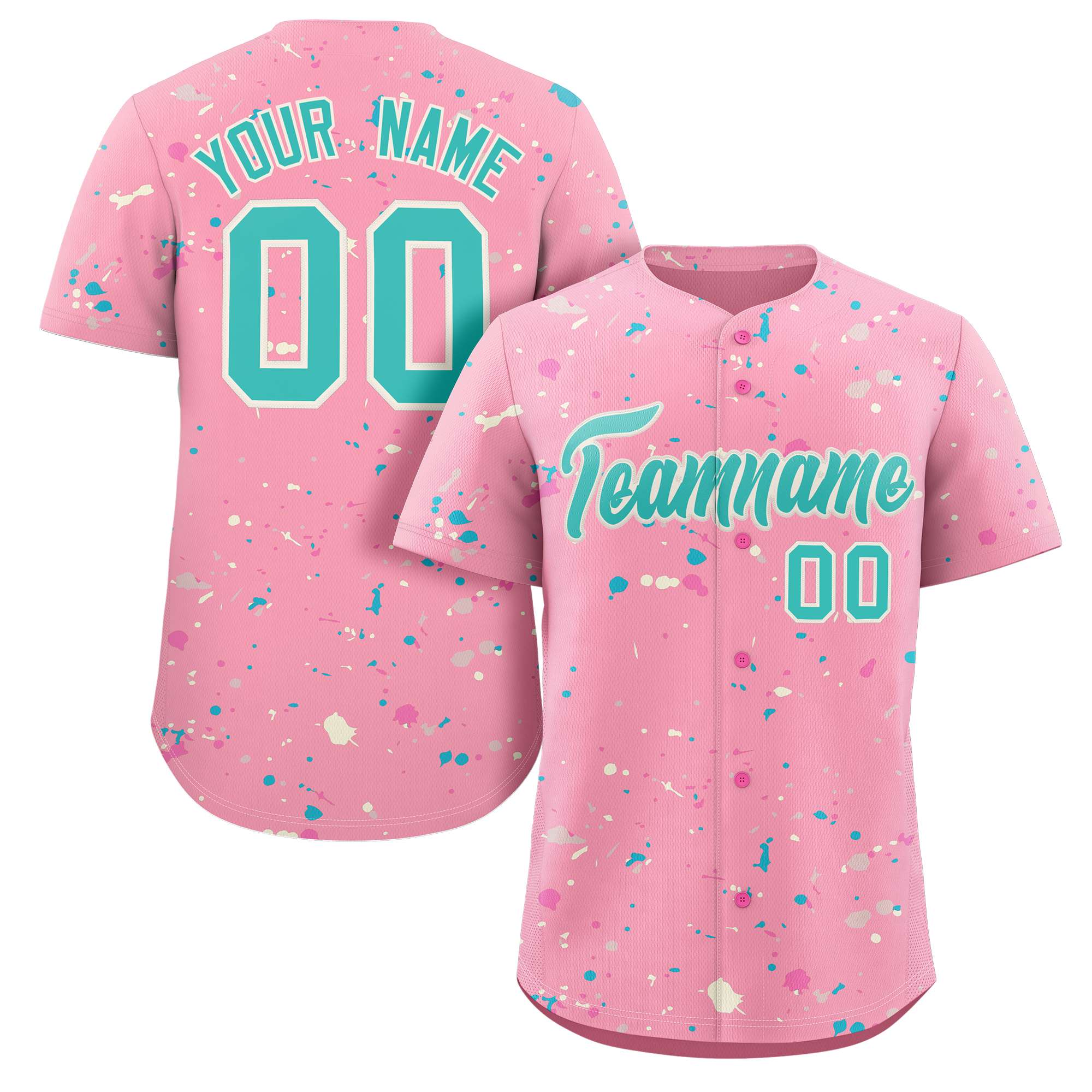 Custom Pink Aqua-Cream Splash Graffiti Pattern Authentic Baseball Jersey