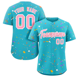 Custom Light Blue Pink-White Splash Graffiti Pattern Authentic Baseball Jersey