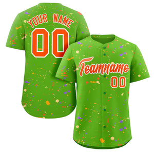 Custom Green Orange-White Splash Graffiti Pattern Authentic Baseball Jersey