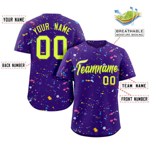 Custom Purple Neon Green-Purple Splash Graffiti Pattern Authentic Baseball Jersey